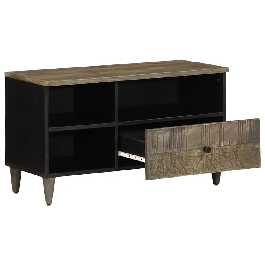 Meuble TV noir 80x33x46 cm bois massif de manguier - 2
