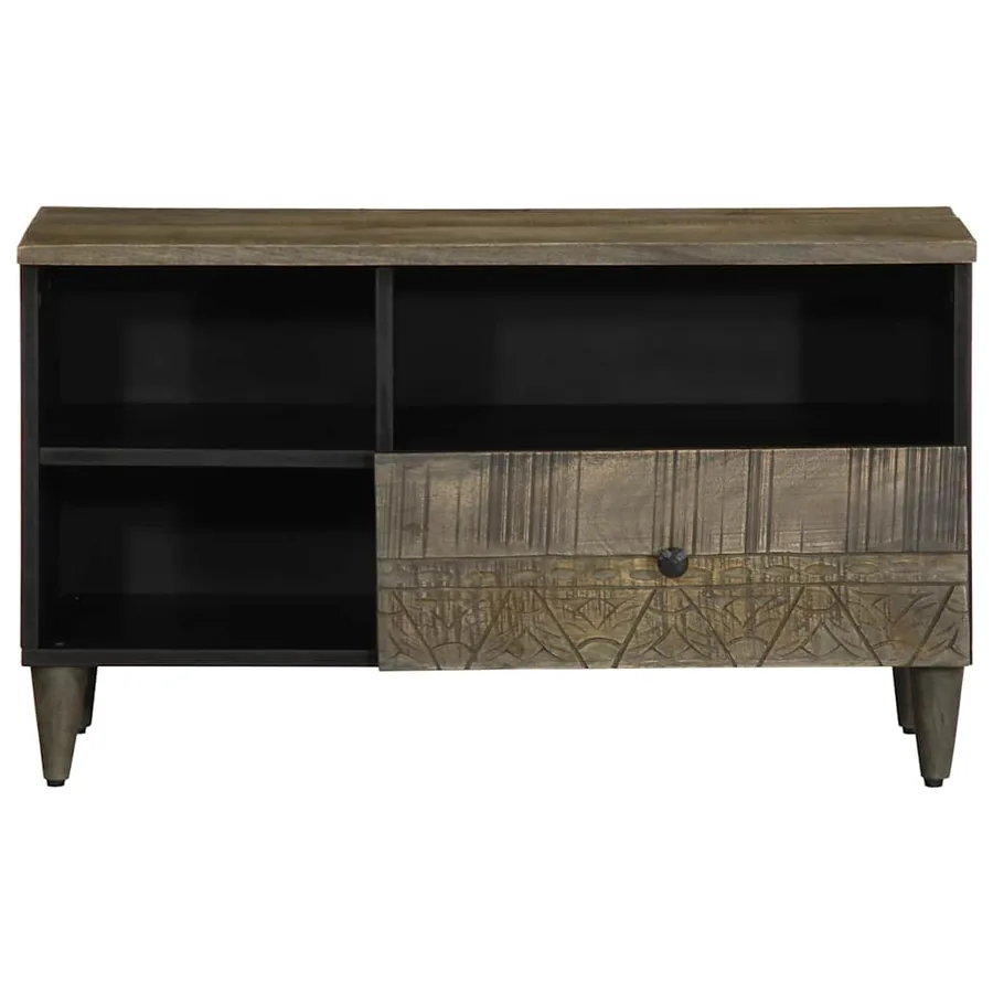 Meuble TV noir 80x33x46 cm bois massif de manguier - 3