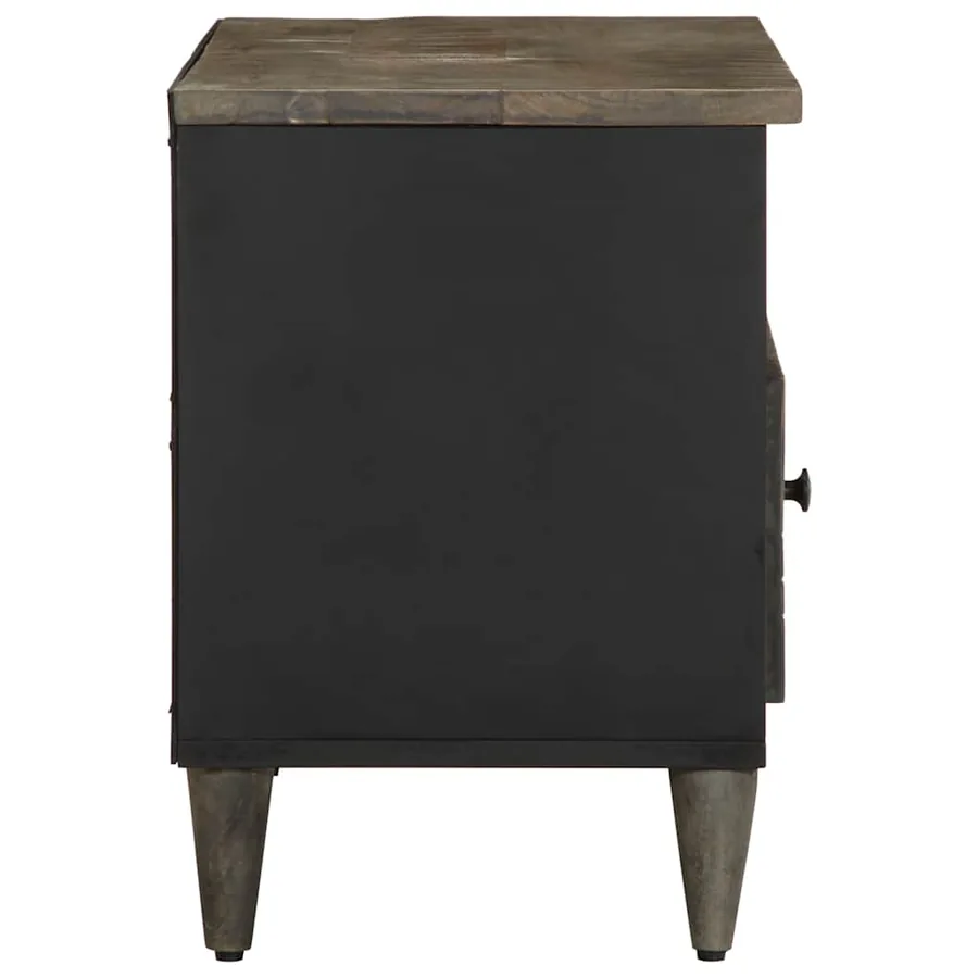 Meuble TV noir 80x33x46 cm bois massif de manguier - 4