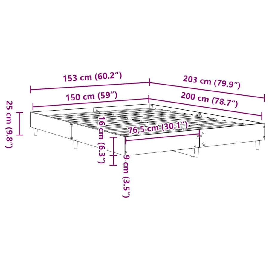Cadre de lit sans matelas gris béton 150x200 cm bois ingénierie - 10