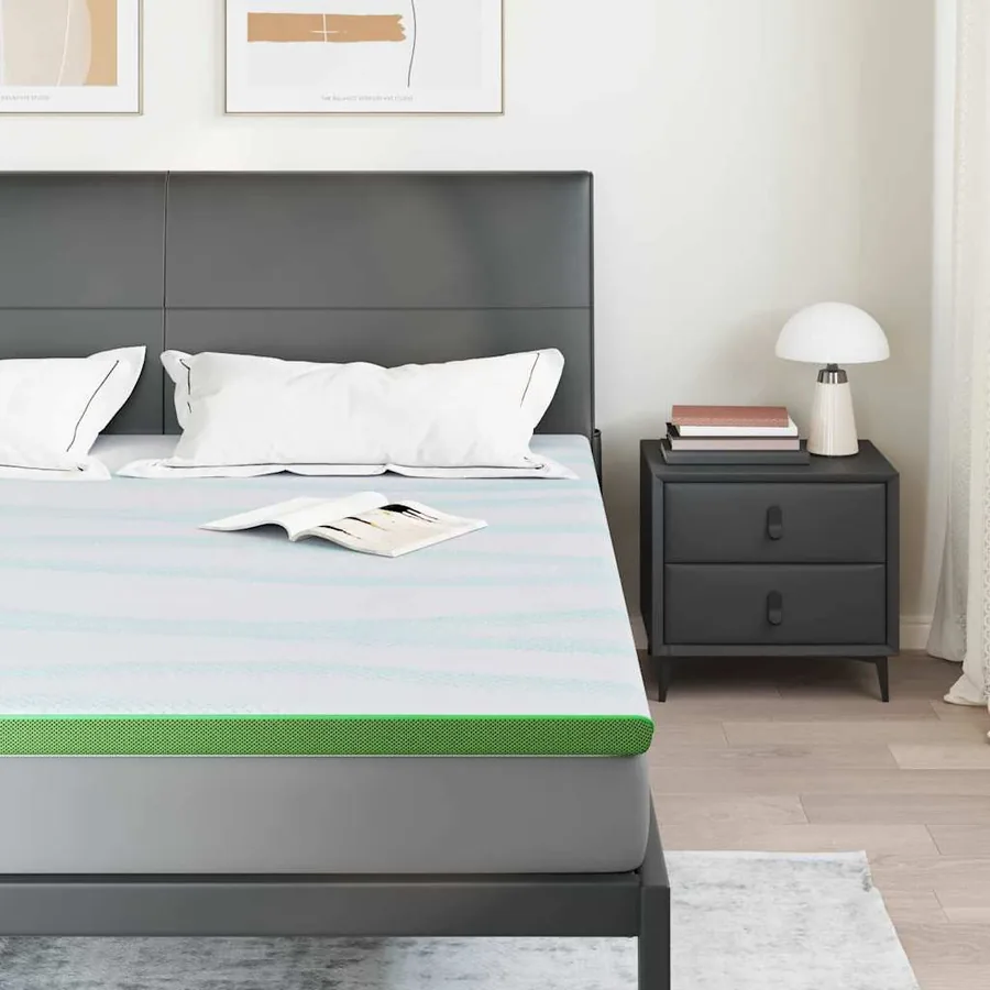 Surmatelas Blanc et vert 200 x 200 cm Tissu Jacquard - 3