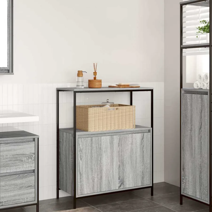 Meuble de salle de bain avec étagères sonoma gris 76,5x35x95 cm