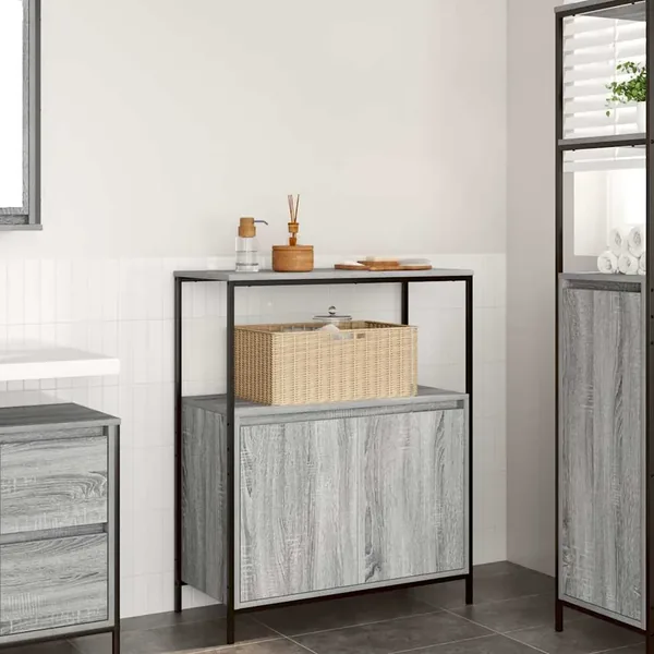 Meuble de salle de bain avec étagères sonoma gris 76,5x35x95 cm