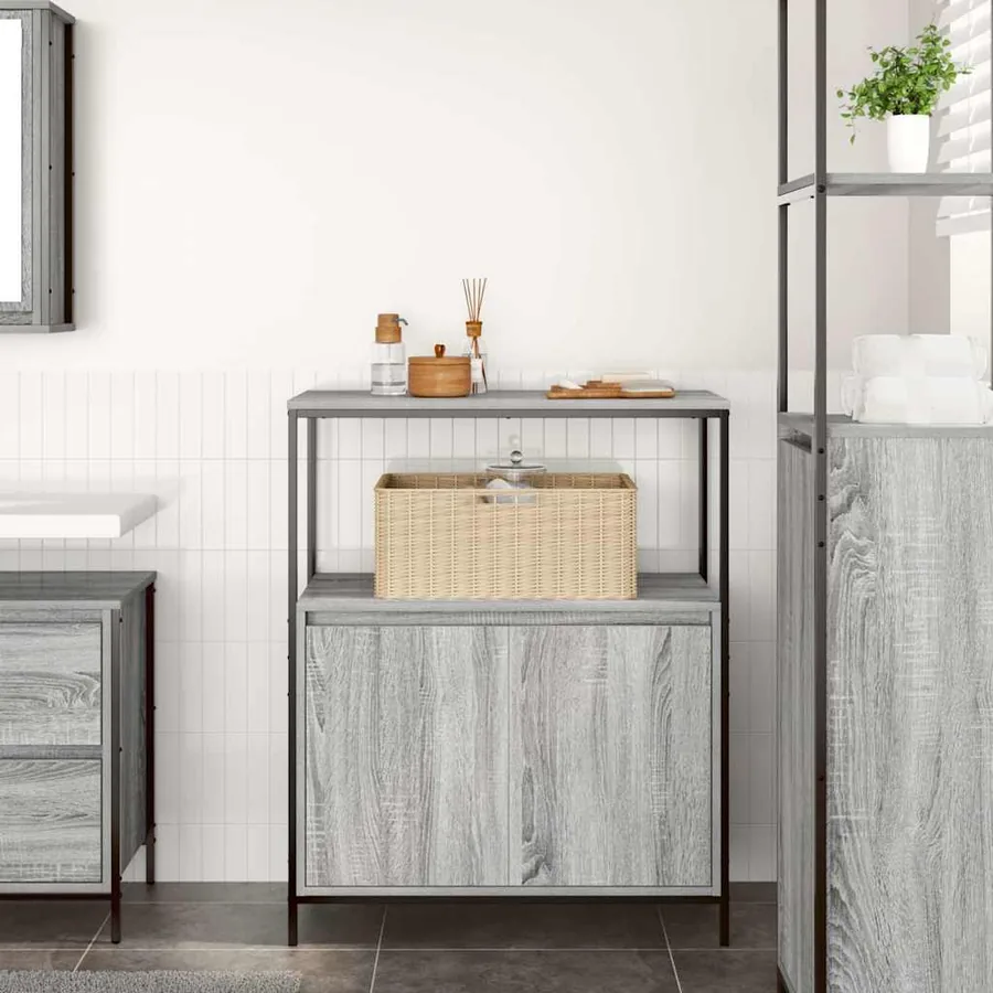 Meuble de salle de bain avec étagères sonoma gris 76,5x35x95 cm - 3