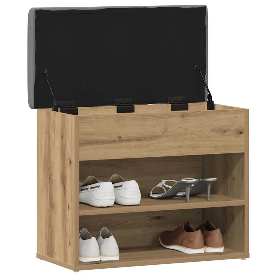 Banc à chaussures chêne artisanal 62x32x50 cm bois d'ingénierie - 3