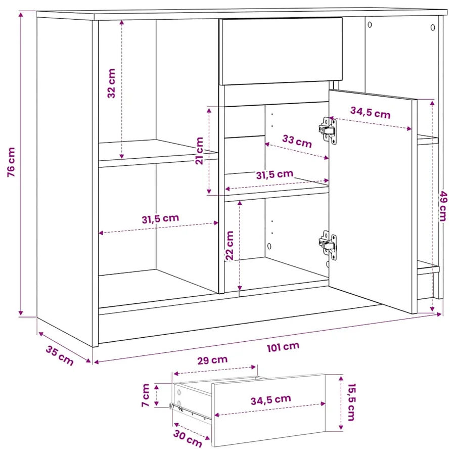 Buffet avec tiroir vieux bois 101x35x76 cm bois d'ingénierie - 14
