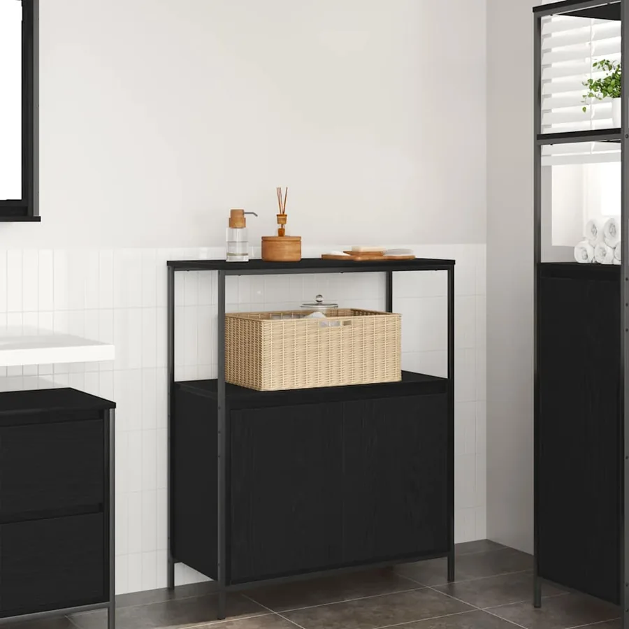 Meuble de salle de bain avec étagères chêne noir 76,5x35x95 cm