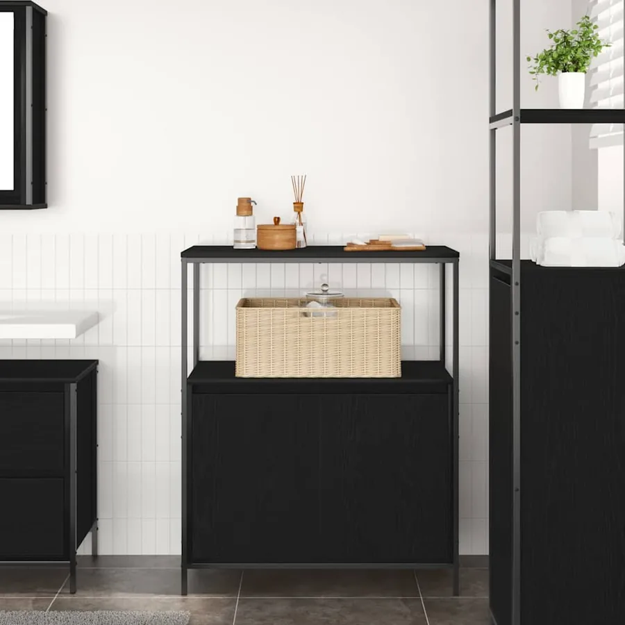 Meuble de salle de bain avec étagères chêne noir 76,5x35x95 cm - 3