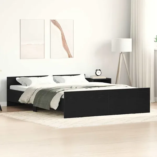 Cadre de lit sans matelas en chêne noir 150x200 cm bois d'ingénierie