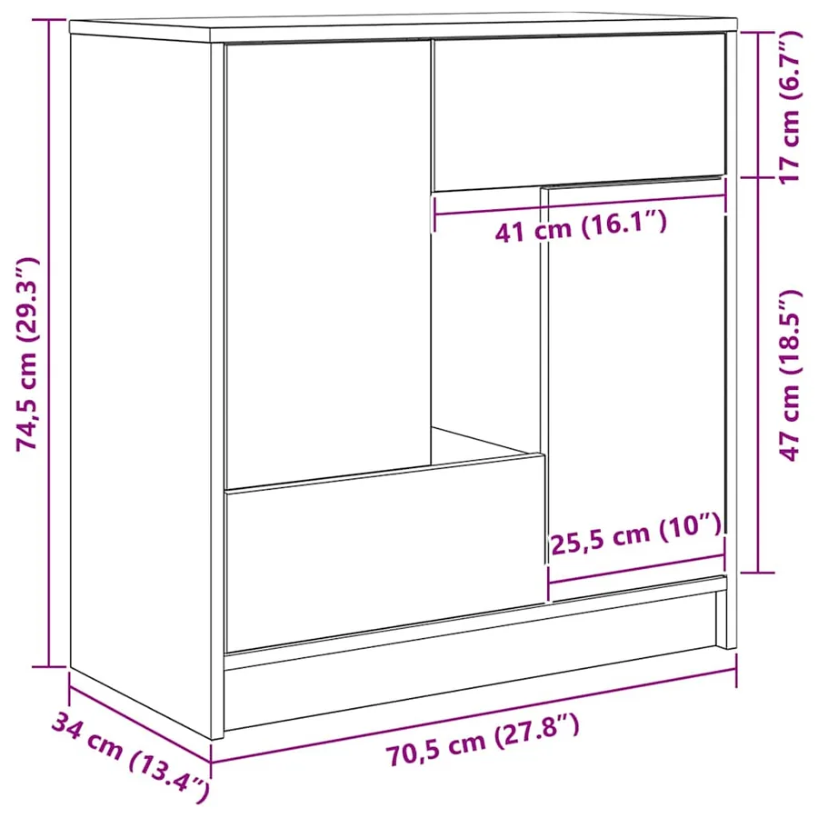 Buffet avec tiroirs et portes gris béton 70,5x34x74,5 cm - 13