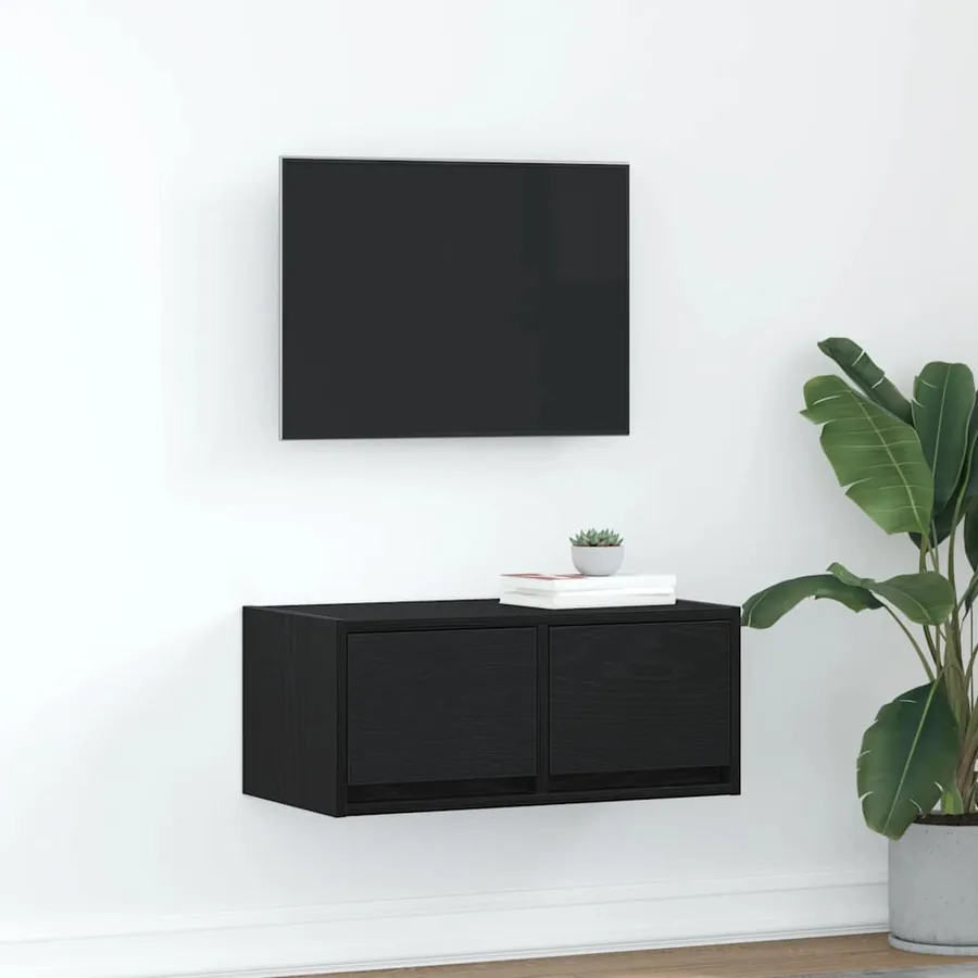 Meuble TV chêne noir 60x31x25,5 cm bois d'ingénierie