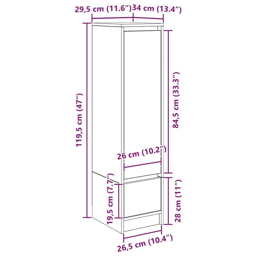 Buffet haut chêne marron 29,5x34x119,5 cm bois d'ingénierie - 14