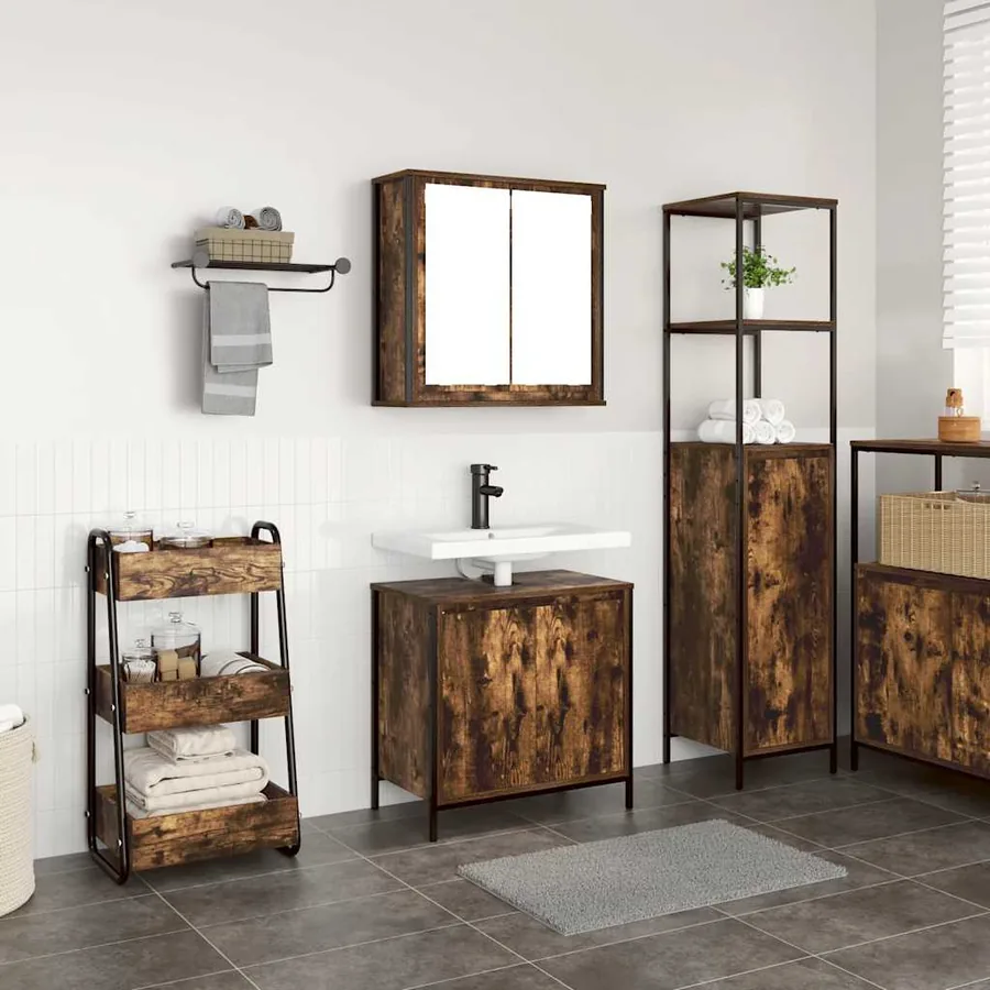 Ensemble de meubles de salle de bain 2 pcs en bois d'ingénierie chêne fumé