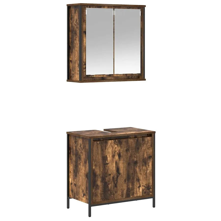 Ensemble de meubles de salle de bain 2 pcs en bois d'ingénierie chêne fumé - 2