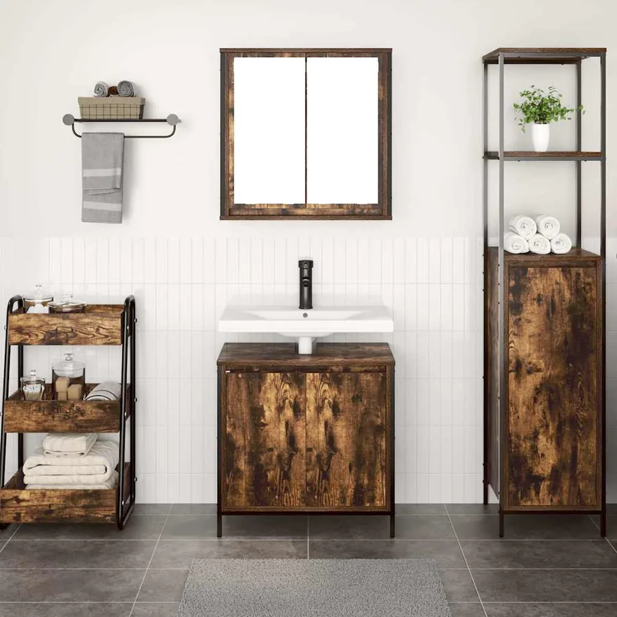 Ensemble de meubles de salle de bain 2 pcs en bois d'ingénierie chêne fumé - 3