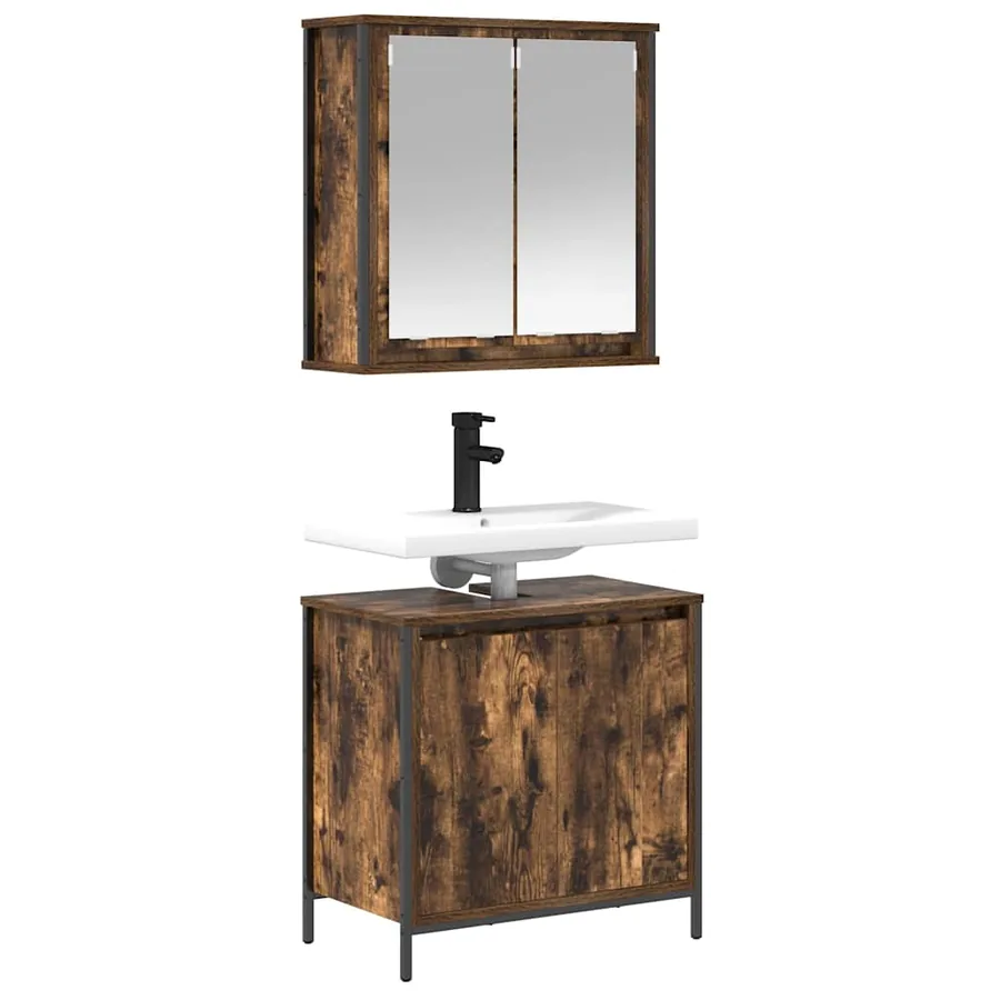 Ensemble de meubles de salle de bain 2 pcs en bois d'ingénierie chêne fumé - 7
