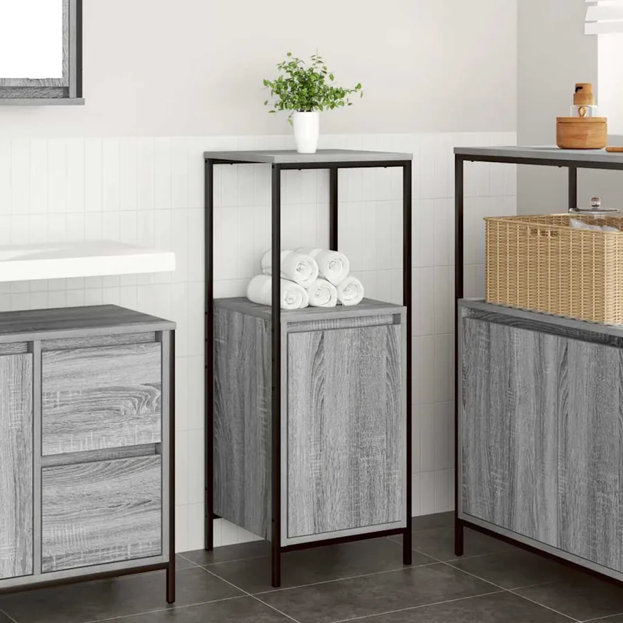 Meuble de salle de bain avec étagères sonoma gris 36x35x95 cm
