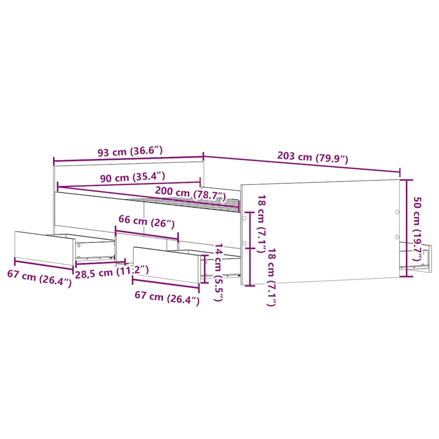Cadre de lit sans matelas vieux bois 90x200 cm bois ingénierie - 11