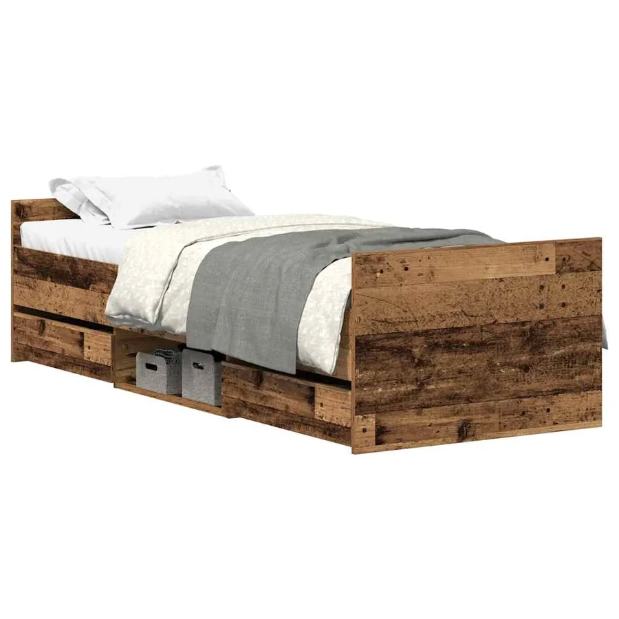 Cadre de lit sans matelas vieux bois 90x200 cm bois ingénierie - 2