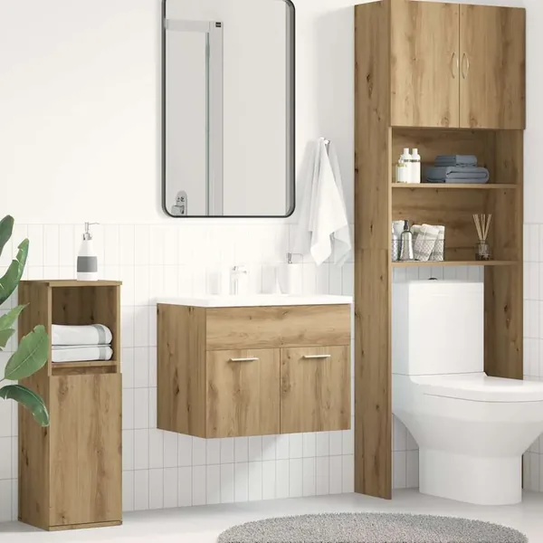 Meuble sous-vasque de salle de bain en chêne massif 60 x 38,5 x 46 cm bois d'ingénierie