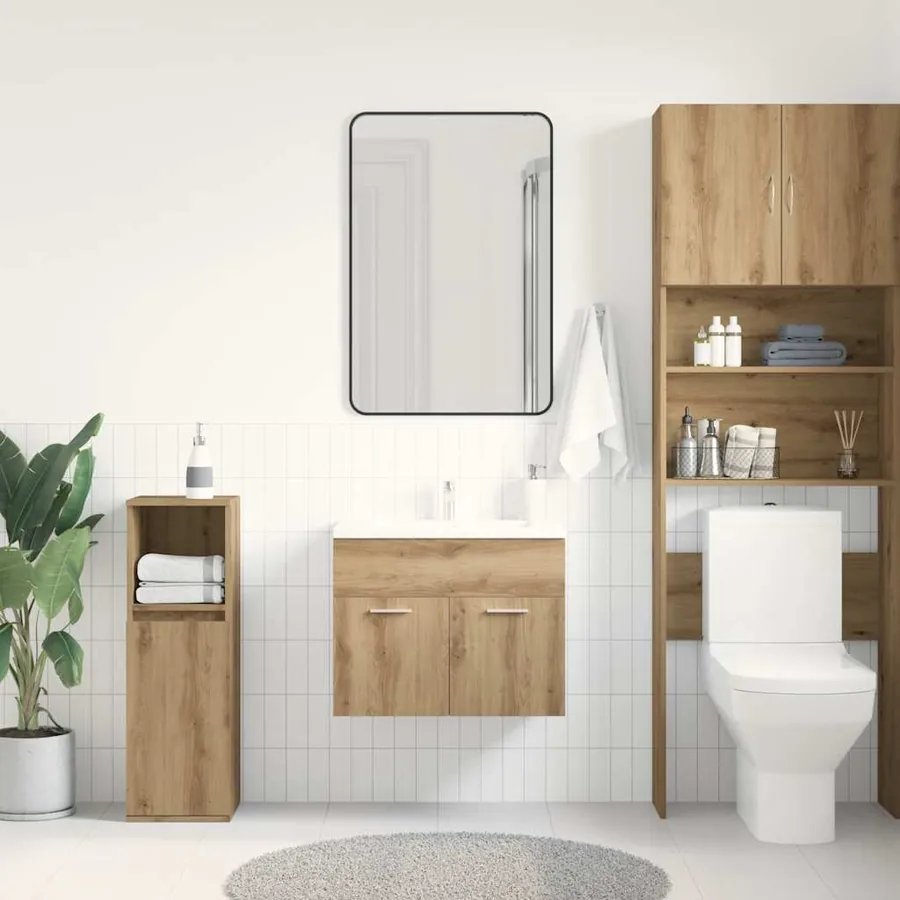 Meuble sous-vasque de salle de bain en chêne massif 60 x 38,5 x 46 cm bois d'ingénierie - 3