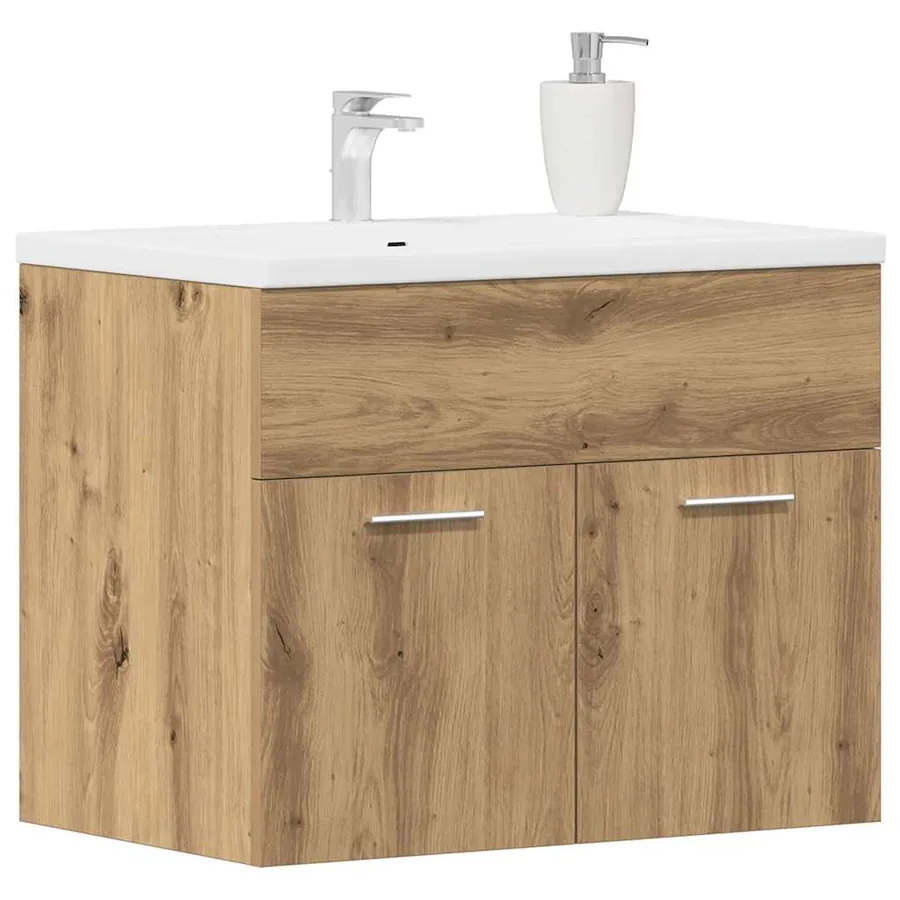 Meuble sous-vasque de salle de bain en chêne massif 60 x 38,5 x 46 cm bois d'ingénierie - 4