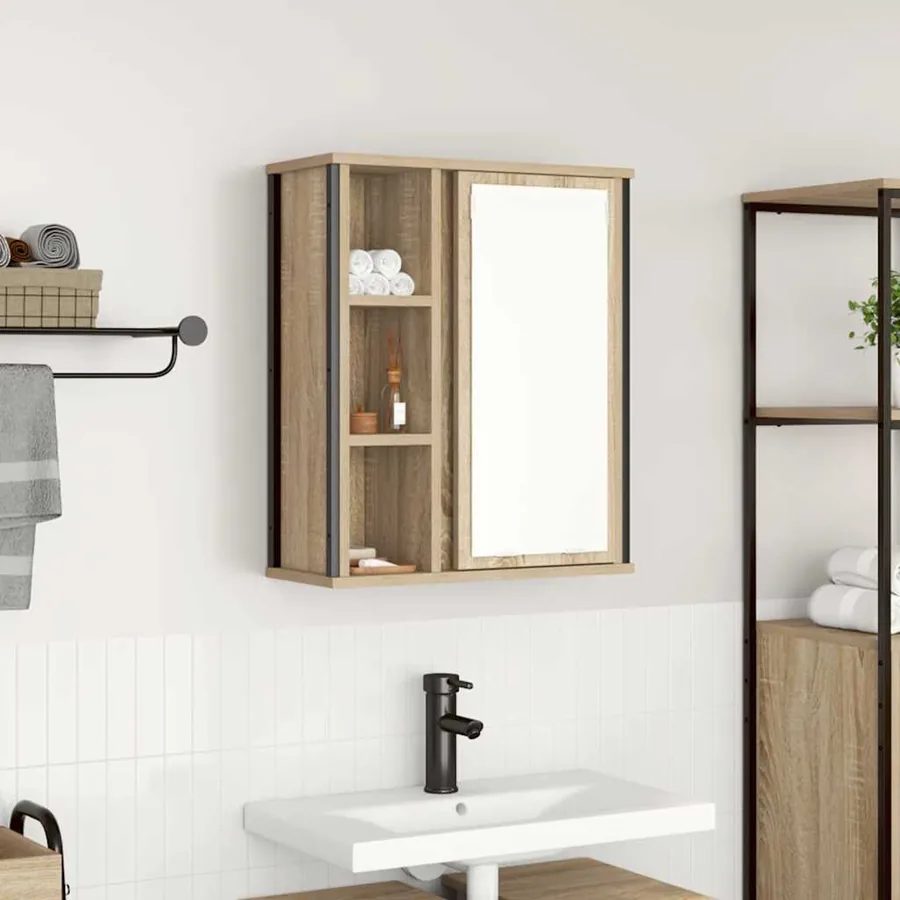 Meuble murale de salle de bain miroir chêne sonoma 50x21x60 cm