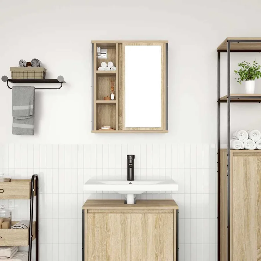 Meuble murale de salle de bain miroir chêne sonoma 50x21x60 cm - 3