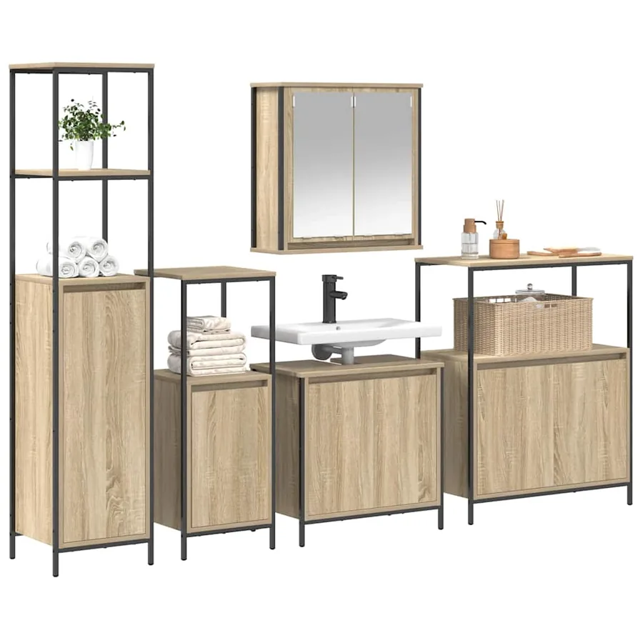 Ensemble de mobilier de salle de bain 5 pcs Bois d'ingénierie - 3
