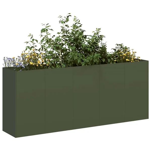 Jardinière vert olive 200x40x80 cm acier laminé à froid