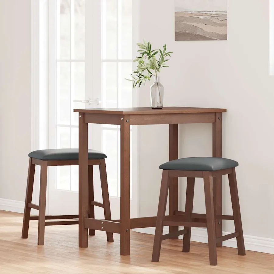 chaises de bar avec coussins 2 pcs marron bois massif d'hévéa - 3