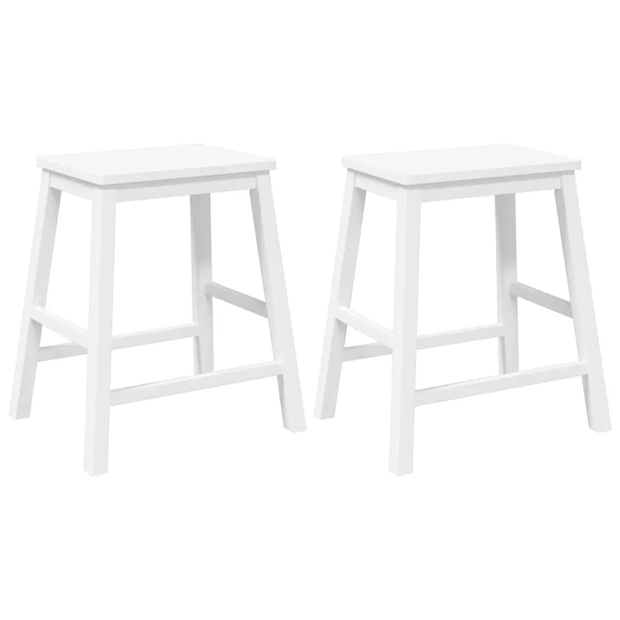 Chaises de bar 2 pcs blanc bois massif d'hévéa - 2