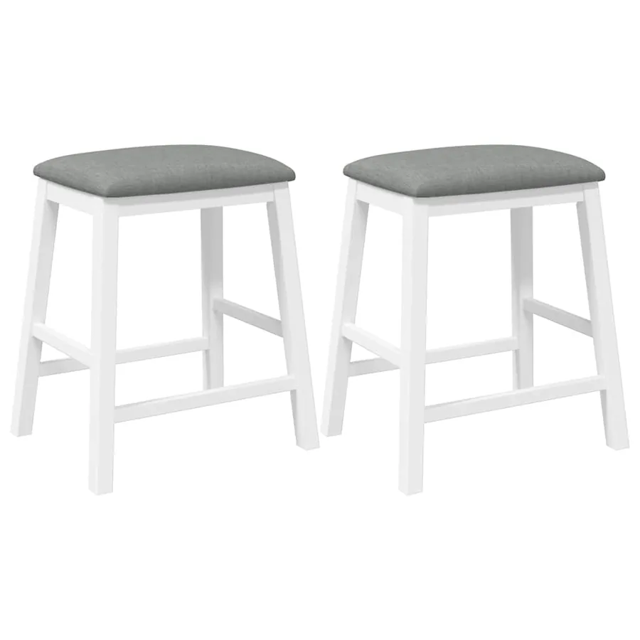 Chaises de bar avec coussins 2 pcs blanc bois massif d'hévéa - 2