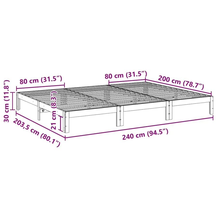 Cadre de lit familial sans matelas marron ciré 240x200 cm - 12