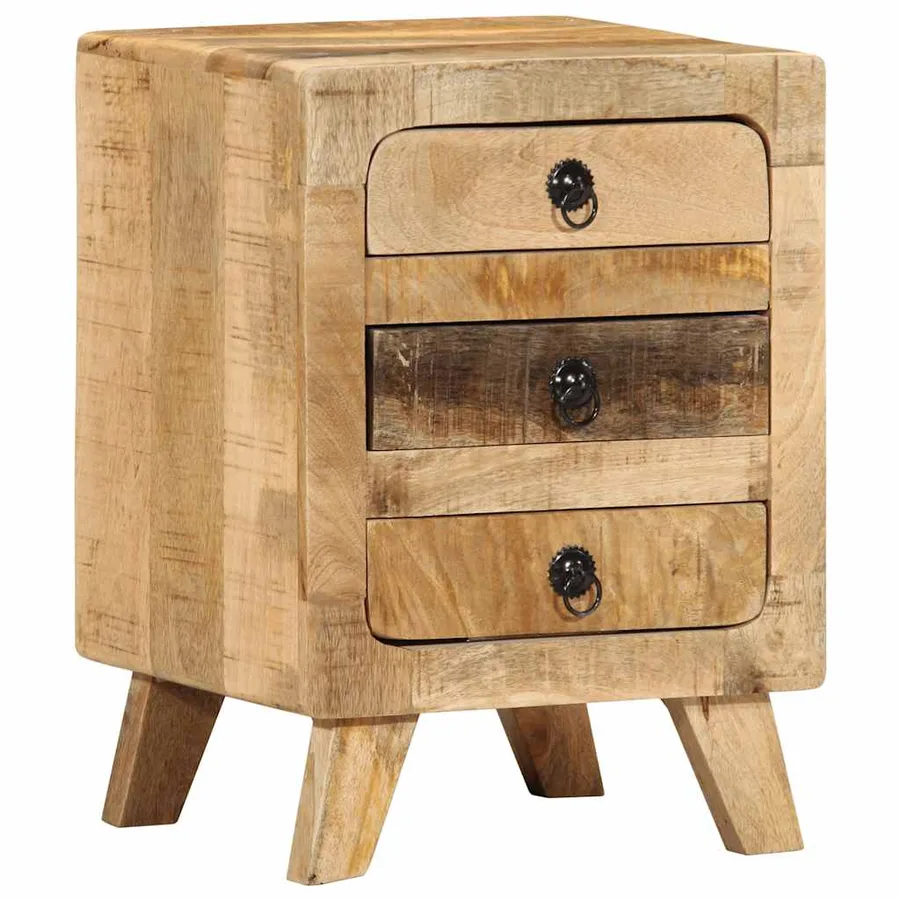 Table de chevet 2 pcs 37x32x50 cm bois massif de manguier brut - 14