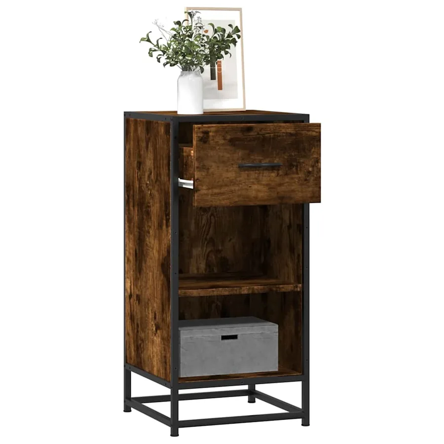 Buffet chêne fumé 35,5x35x76 cm bois d'ingénierie et métal