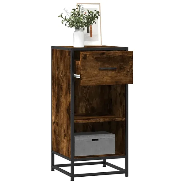 Buffet chêne fumé 35,5x35x76 cm bois d'ingénierie et métal