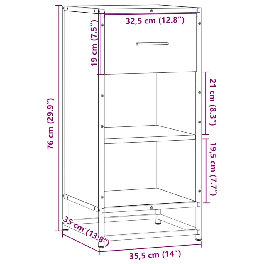 Buffet chêne fumé 35,5x35x76 cm bois d'ingénierie et métal - 9