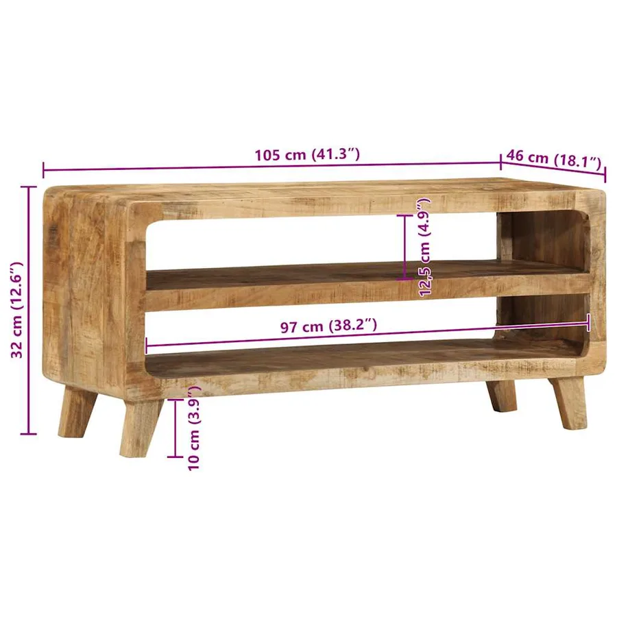 Meuble TV 105x46x32 cm bois massif de manguier brut - 8