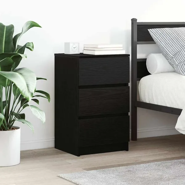Tables de chevet avec 3 tiroirs 2 pcs noir 39x35x65 cm