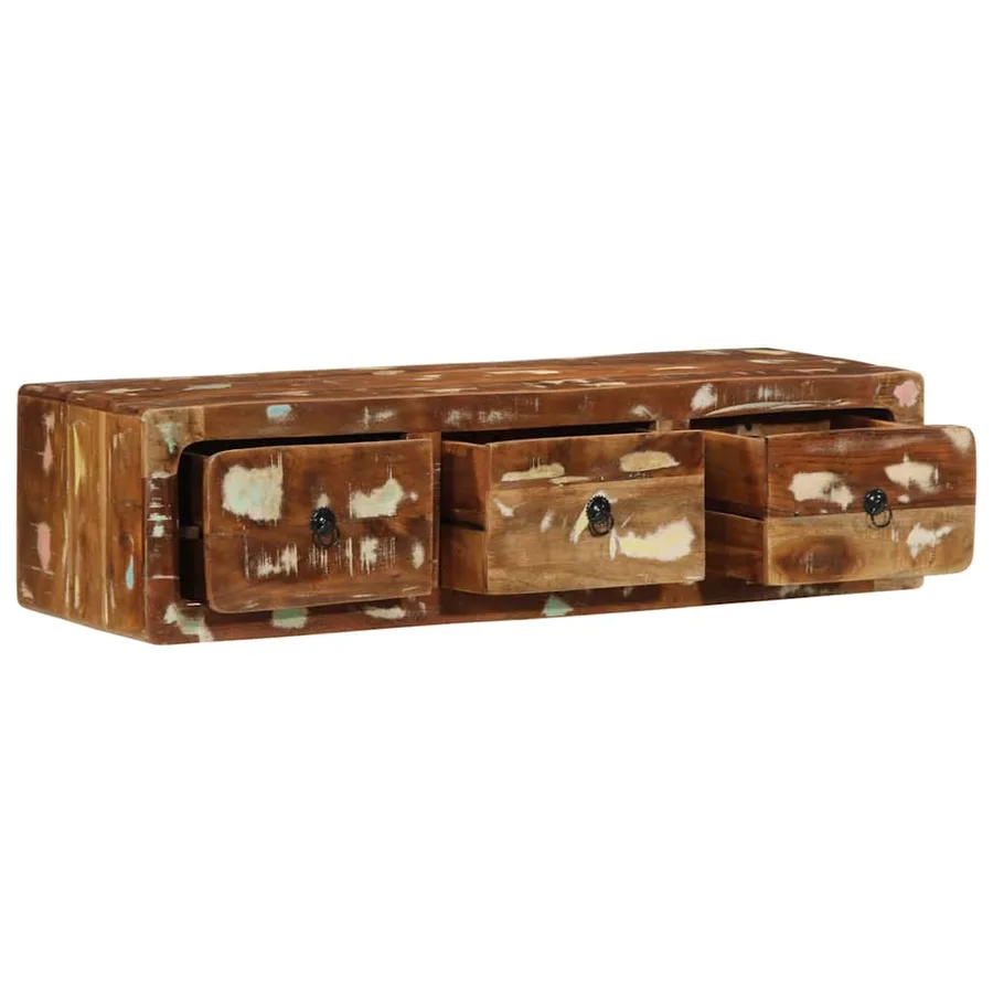 Meuble TV mural 100x32x25 cm bois massif de récupération - 13