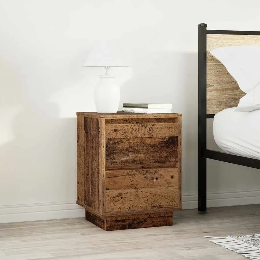 Tables de chevet avec lumières LED 2pcs vieux bois 38x34x50 cm - 4