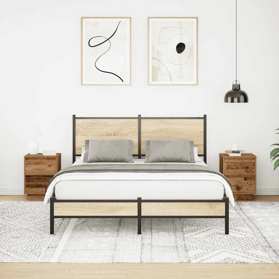 Tables de chevet avec lumières LED 2pcs vieux bois 38x34x50 cm - 5