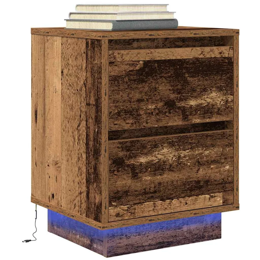 Tables de chevet avec lumières LED 2pcs vieux bois 38x34x50 cm - 6