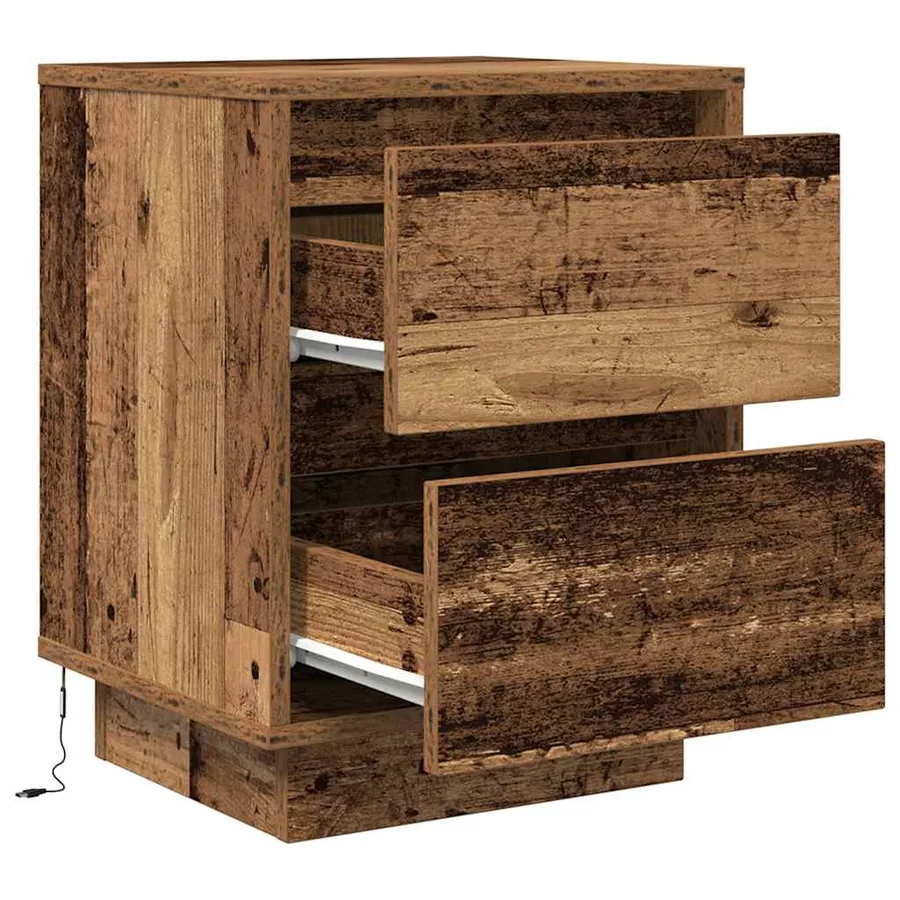 Tables de chevet avec lumières LED 2pcs vieux bois 38x34x50 cm - 8