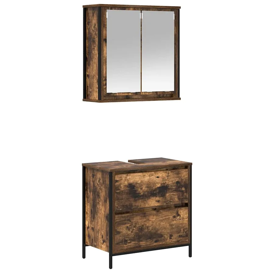 Ensemble de meubles de salle de bain 2 pcs en bois d'ingénierie chêne fumé - 2