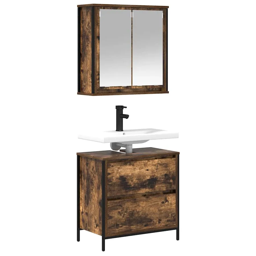 Ensemble de meubles de salle de bain 2 pcs en bois d'ingénierie chêne fumé - 7