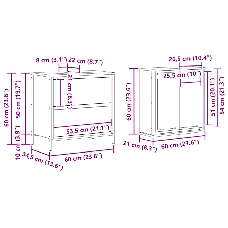 Ensemble de meubles de salle de bain 2 pcs en bois d'ingénierie chêne fumé - 8