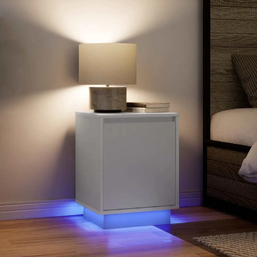 Tables de chevet avec lumières LED 2 pcs blanc 38x34x50 cm