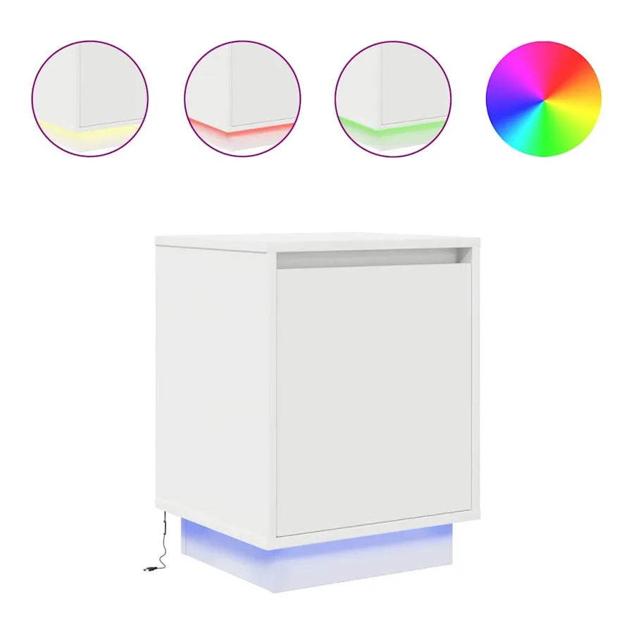 Tables de chevet avec lumières LED 2 pcs blanc 38x34x50 cm - 2